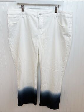 Chico’s So Slimming Girlfriend Crop Jeans White Blue Dip Dye Plus Size 20 NWT